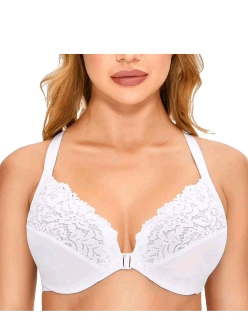 DELIMIRA Front Closure Full Coverage Underwire Racerback Bra 46D White#W657